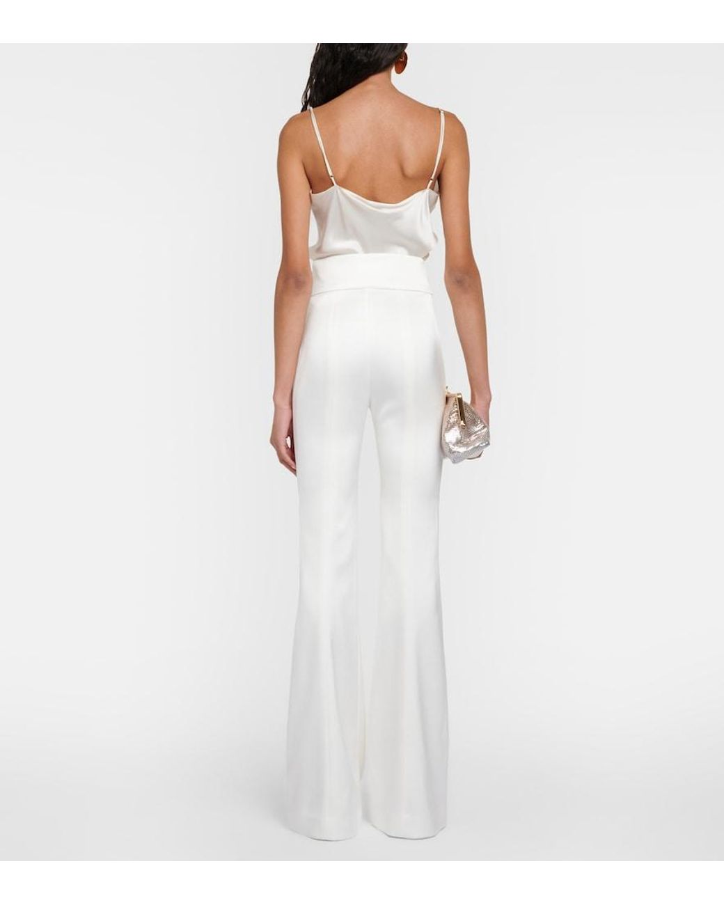 Galvan White Bridal Sculpted Satin Flared Pants