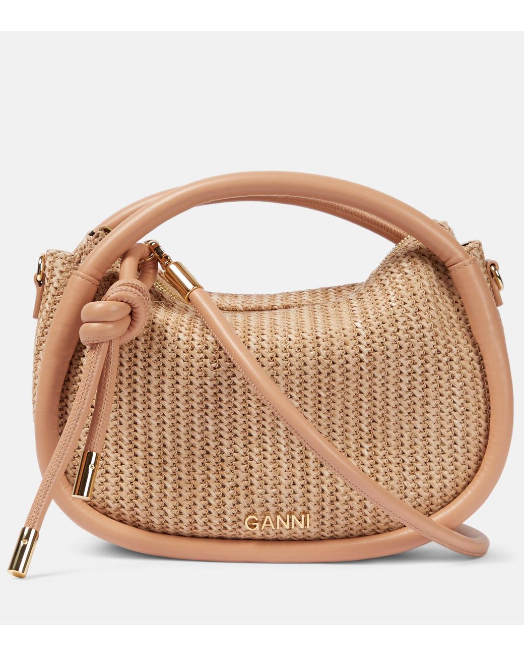 Ganni Knot Mini Raffia Shoulder Bag in Brown Lyst