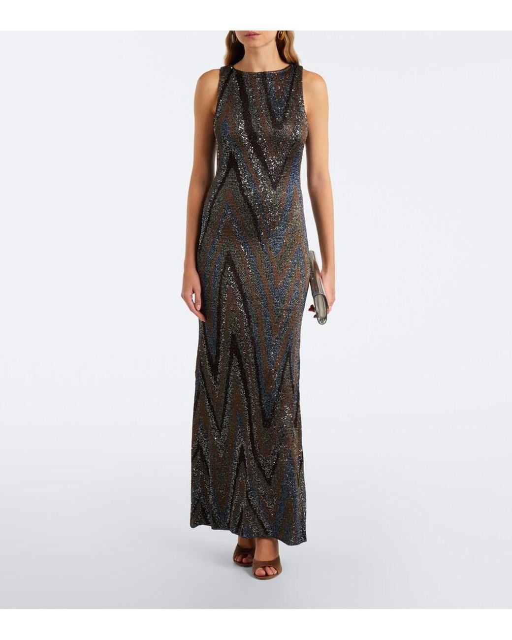 Missoni Gray Zigzag Sequined Lame Maxi Dress