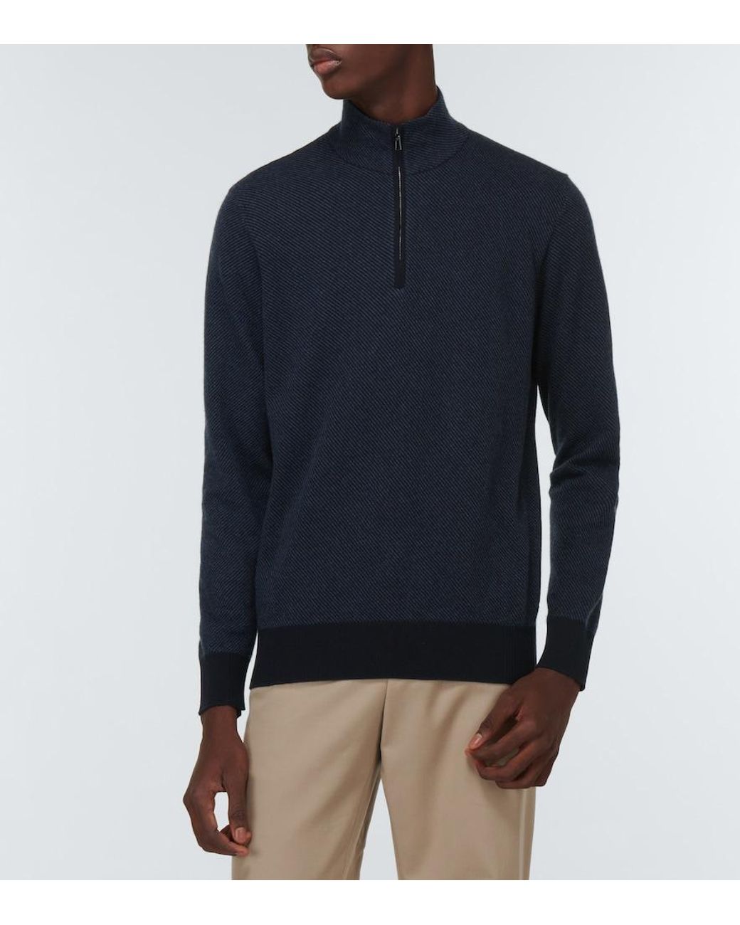 Loro Piana Blue Mezzocollo Roadster Cashmere Sweater for men