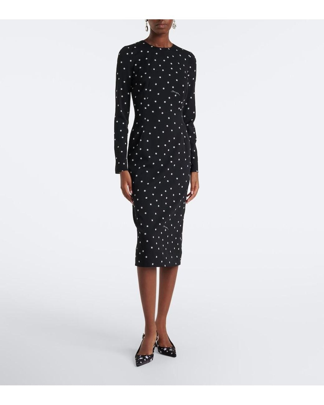 Dolce & Gabbana Black Printed Silk-Blend Midi Dress