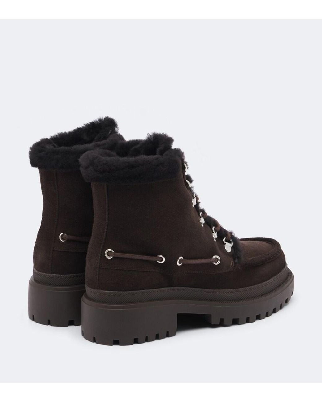Yves Salomon Black Shearling-Lined Suede Lace-Up Boots