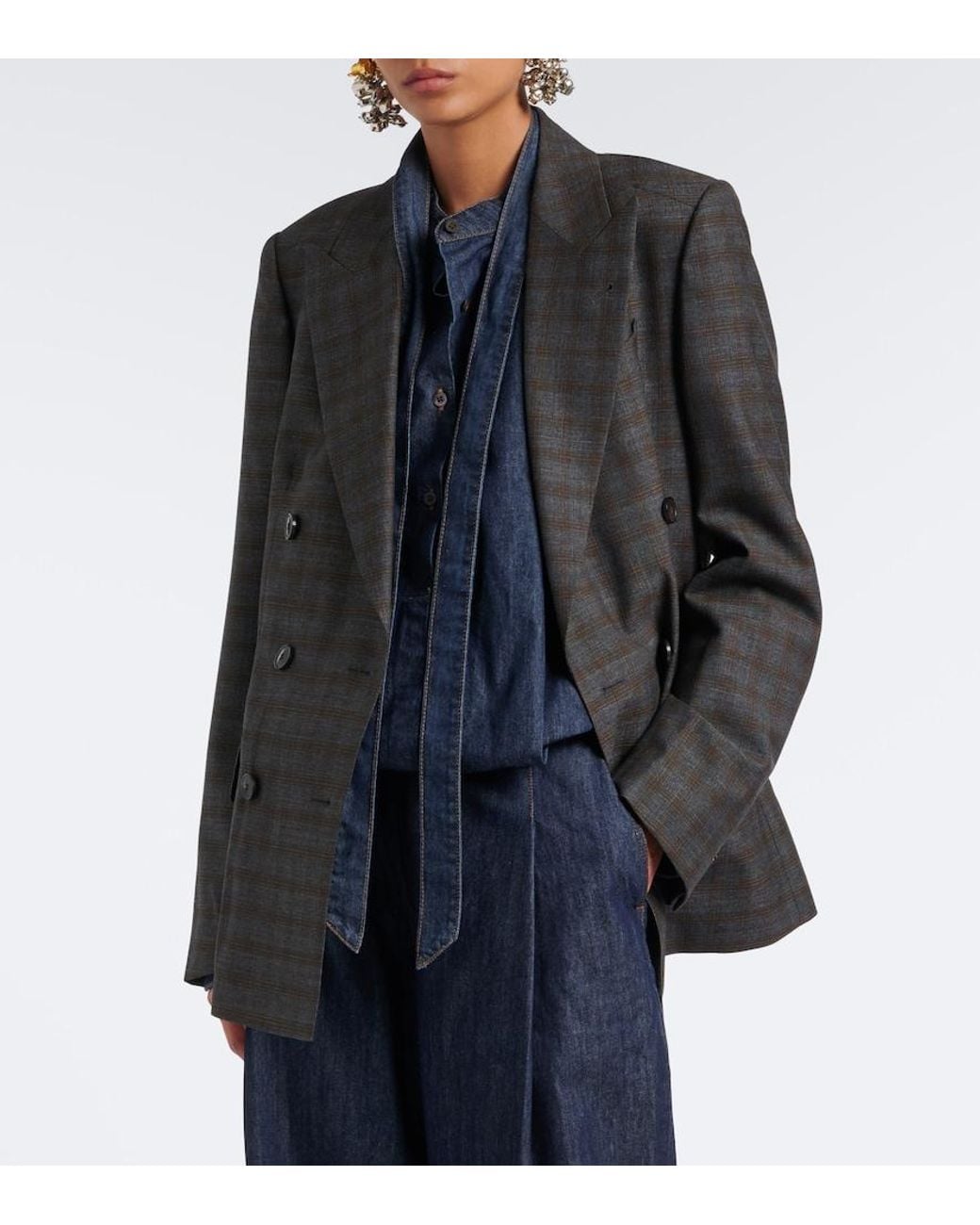 Dries Van Noten Black Checked Double-Breasted Wool Blazer