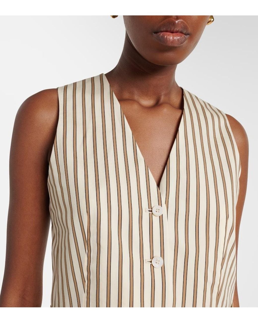 Max Mara Natural Fauno Striped Cotton And Silk Vest