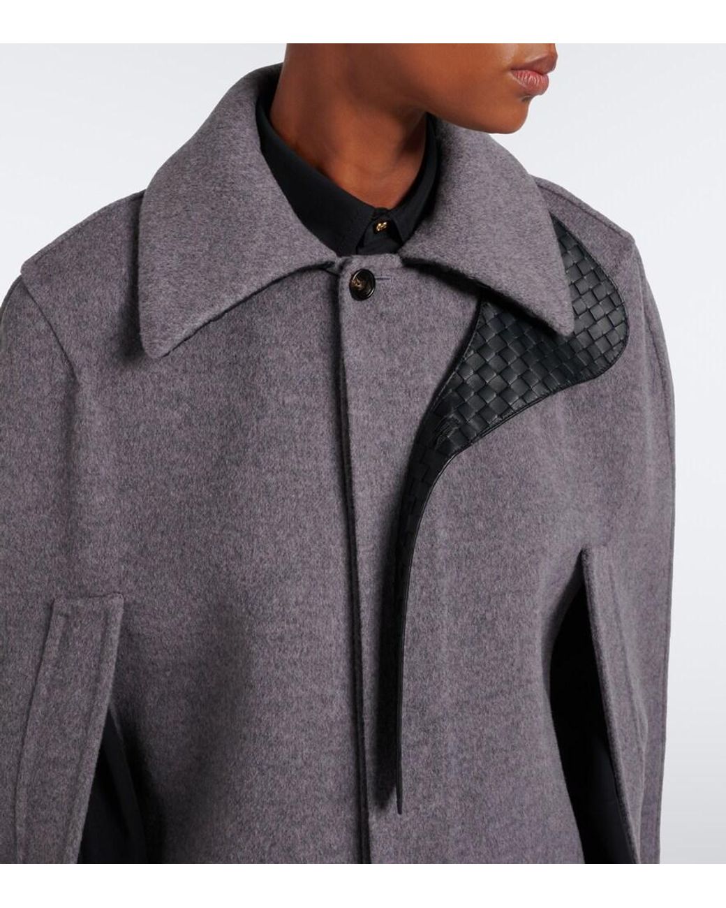 Bottega Veneta Gray Intrecciato Wool And Cashmere Cape