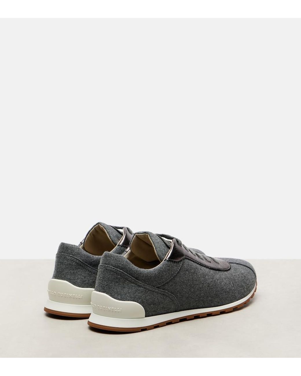 Brunello Cucinelli Black Leather-Trimmed Felt Sneakers
