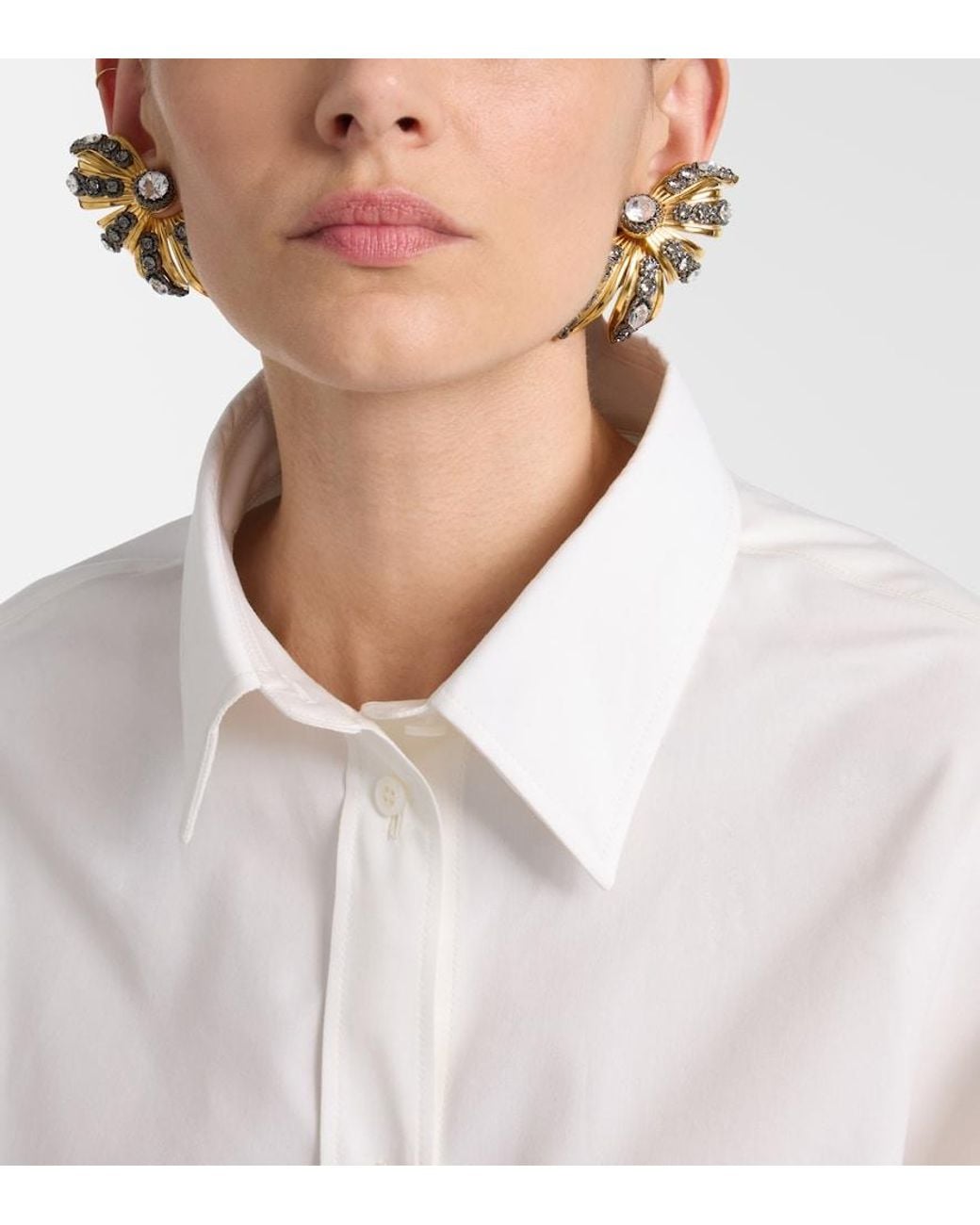 Balenciaga White Bloom Embellished Earrings