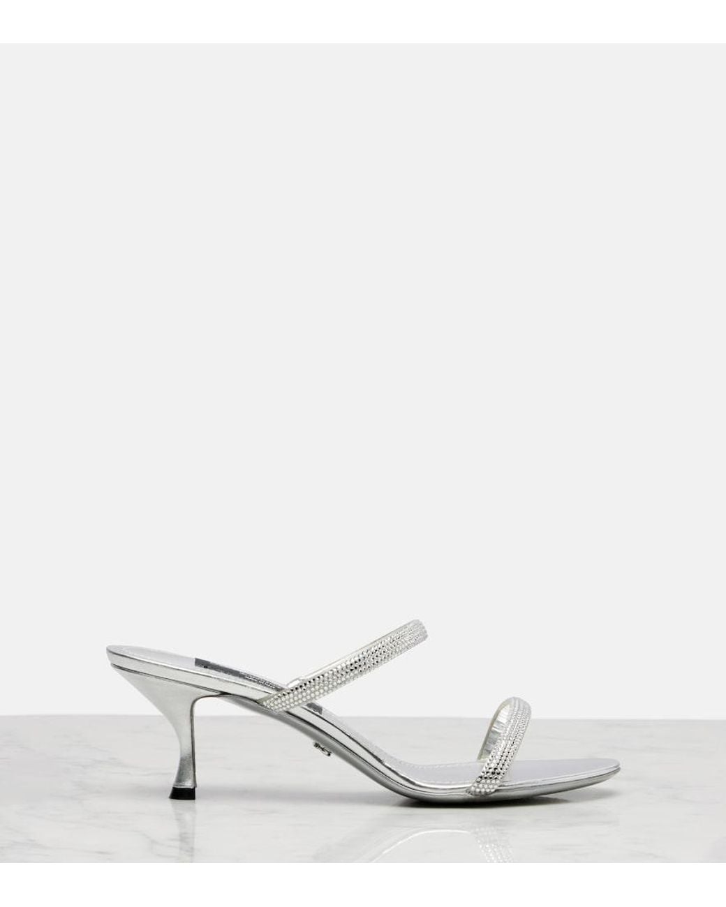 Dolce & Gabbana White 60 Crystal-Embellished Satin Mules