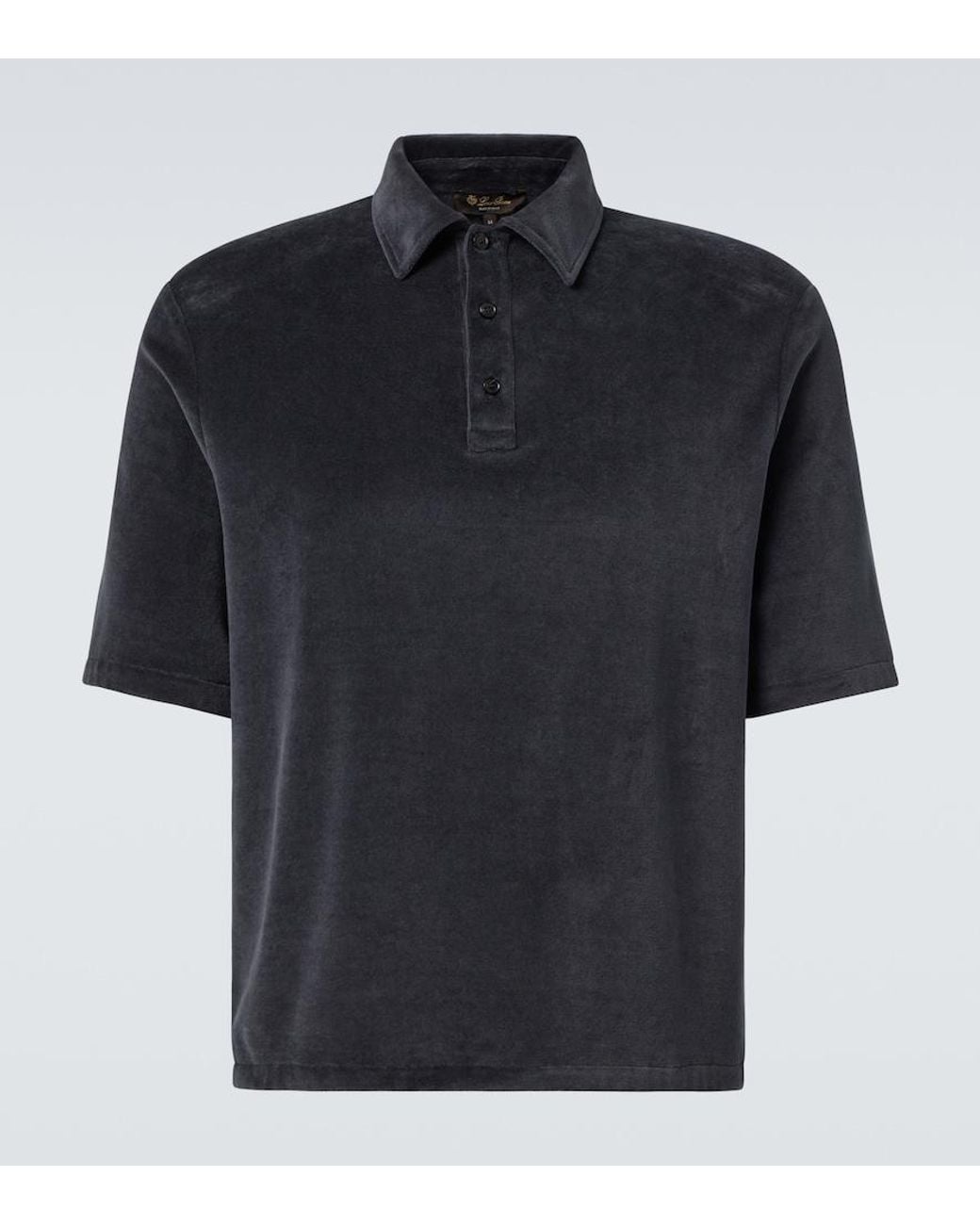 Loro Piana Black Murano Cotton And Silk Velour Polo Shirt for men