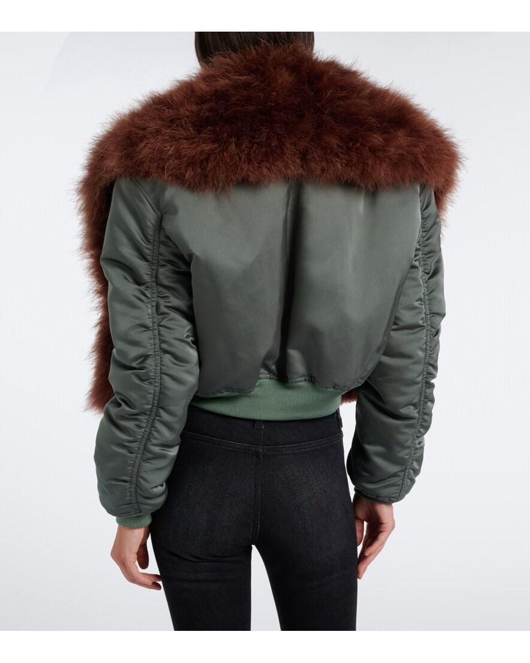 Gucci Brown Feather-Trimmed Silk Duchesse Bomber Jacket