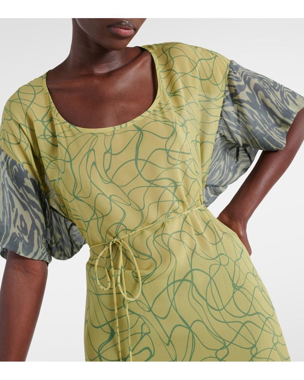 Dries Van Noten Green Printed Georgette Minidress