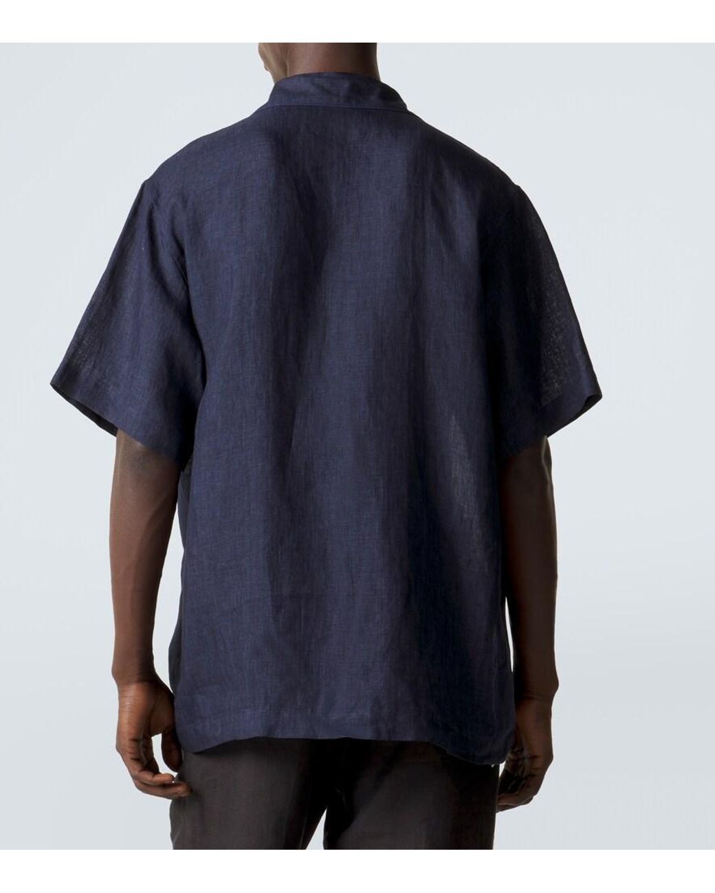 Brioni Blue Linen Bowling Shirt for men