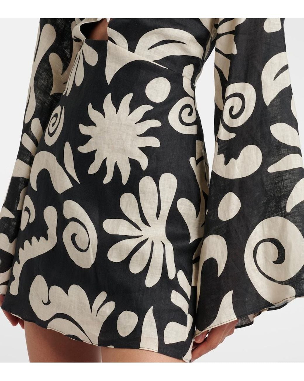 Cala De La Cruz Black Vera Printed Linen Minidress
