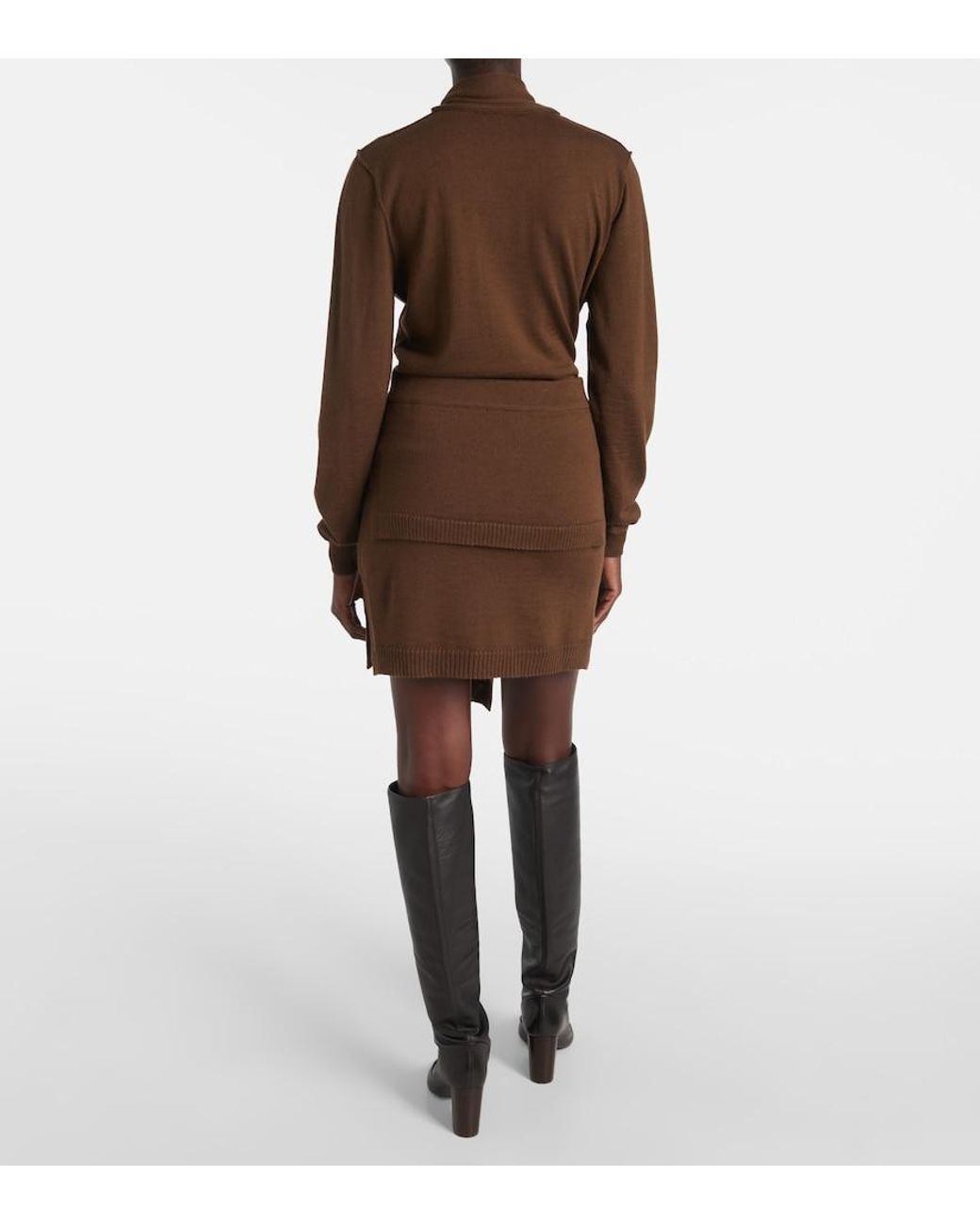 Lemaire Brown Trompe L'Oil Wool-Blend Miniskirt