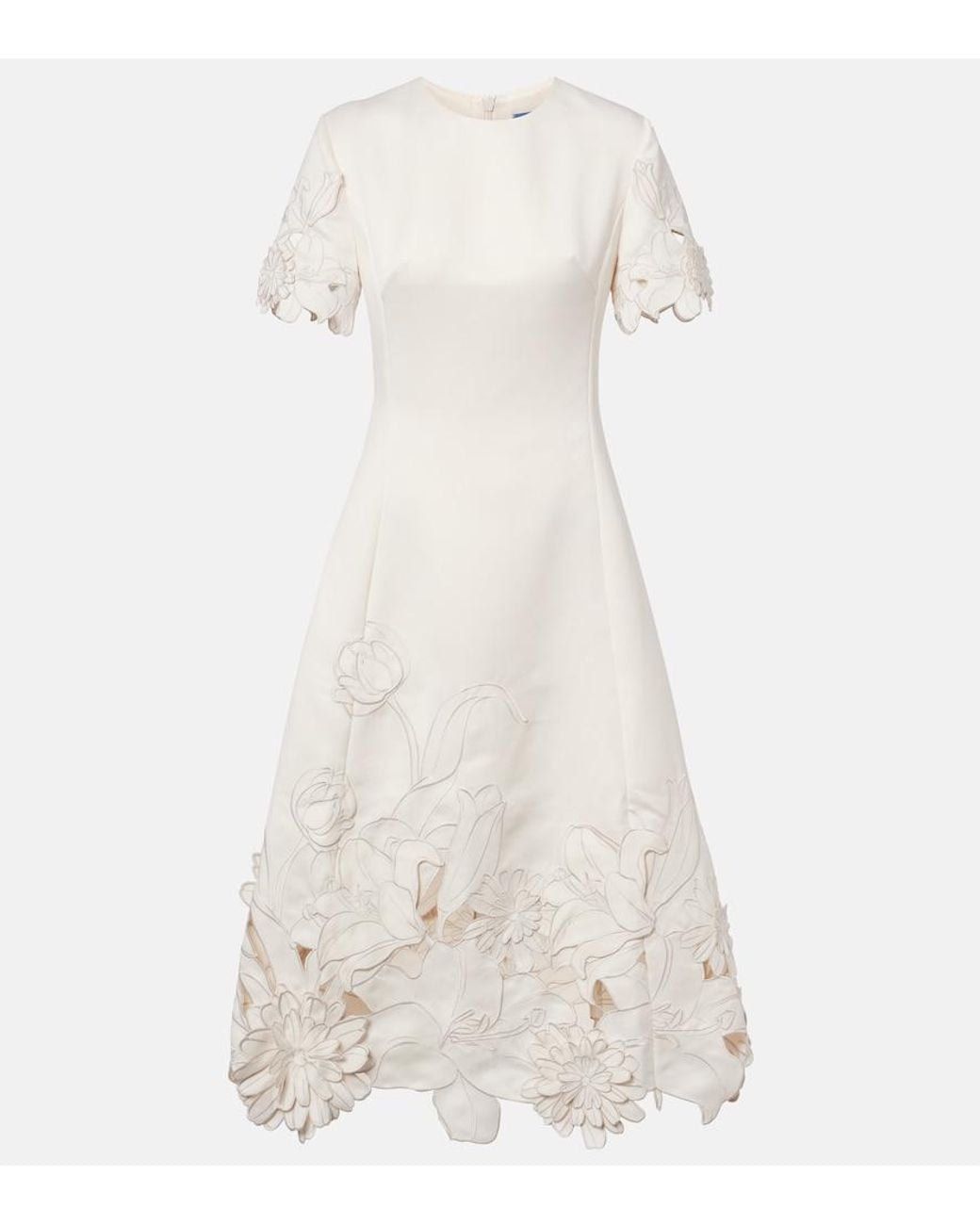 LEO LIN Caroline Floral-Applique Midi Dress in White | Lyst