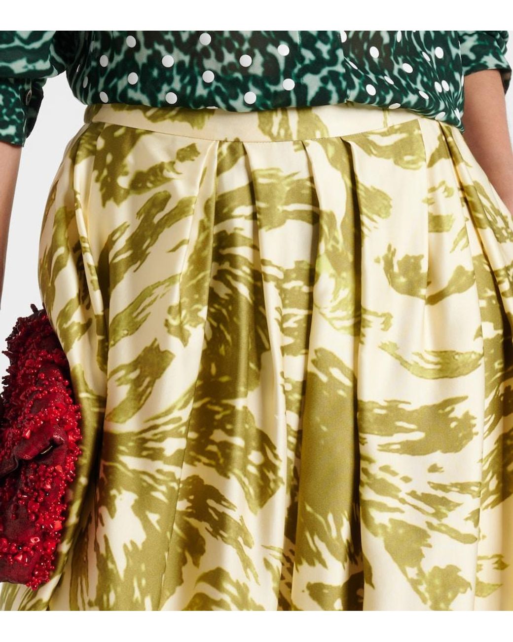 Dries Van Noten Metallic Printed Satin Midi Skirt