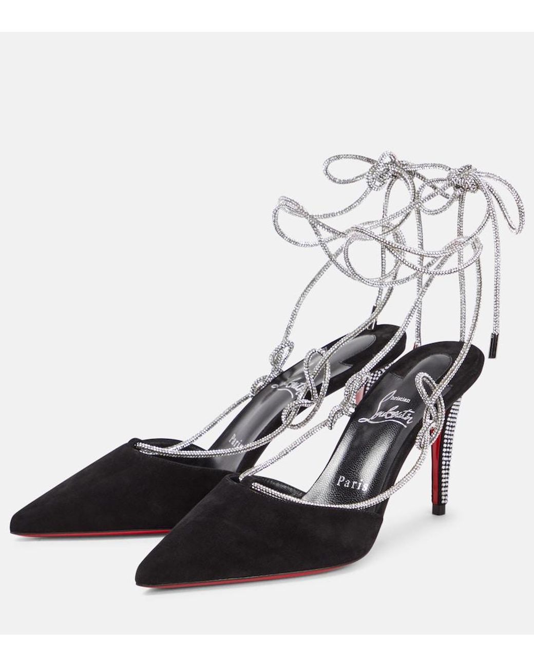 Christian Louboutin Black 85Mm Astrid Suede & Crystal Heels