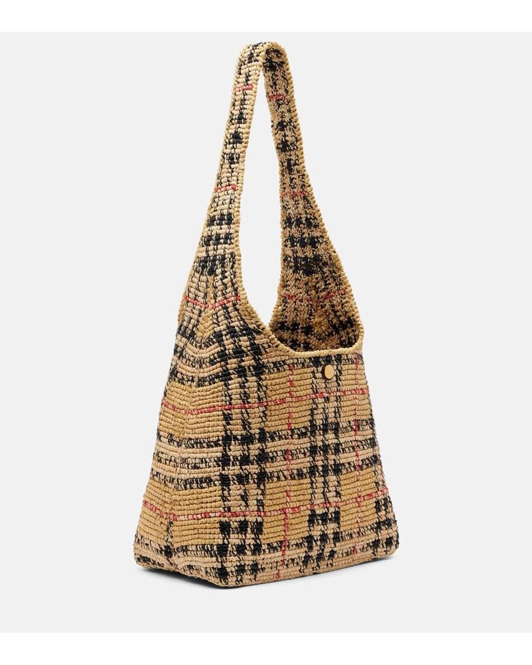 Burberry Metallic Check Medium Raffia Tote Bag