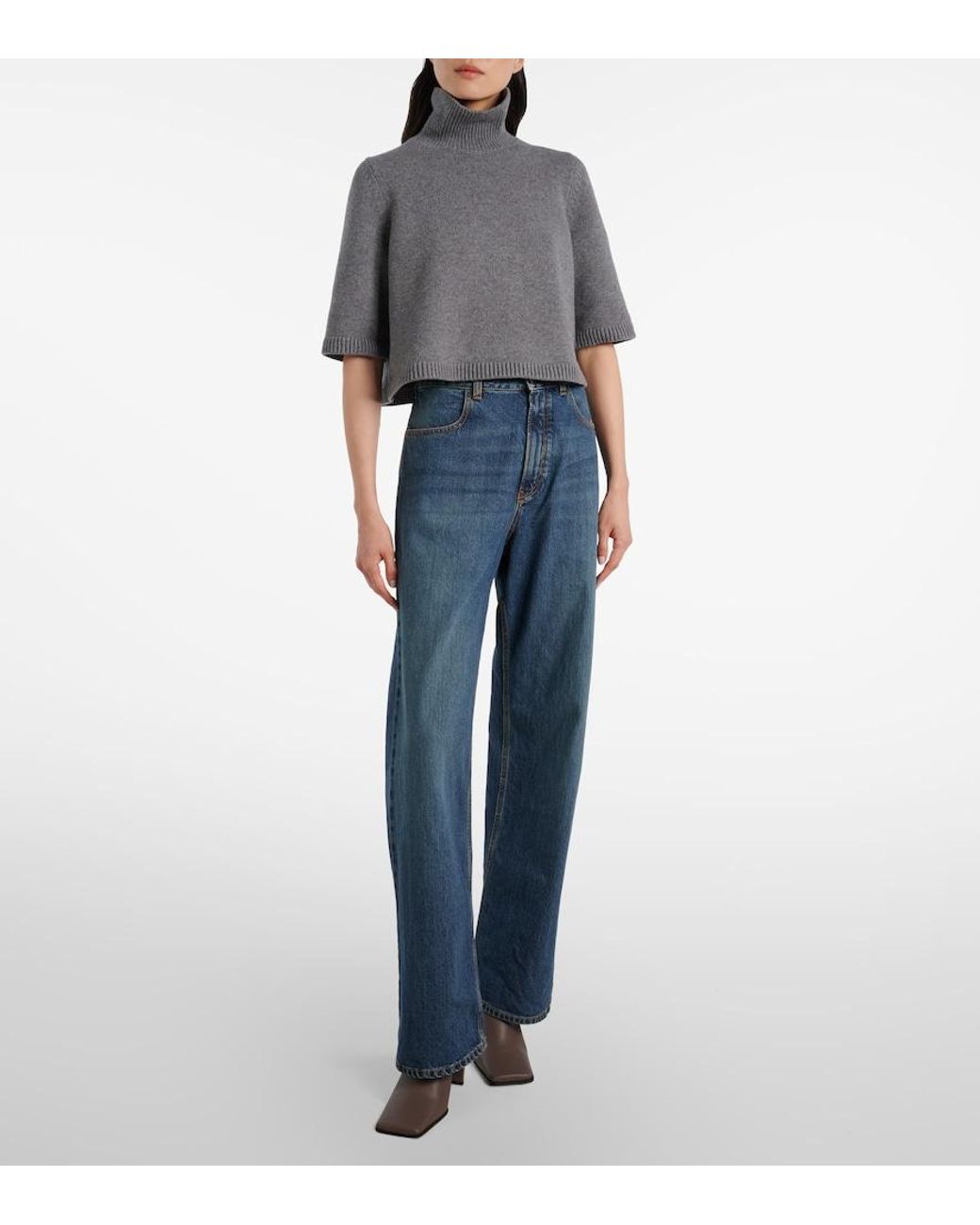 Alaïa Gray Cropped Cashmere-Blend Turtleneck Top