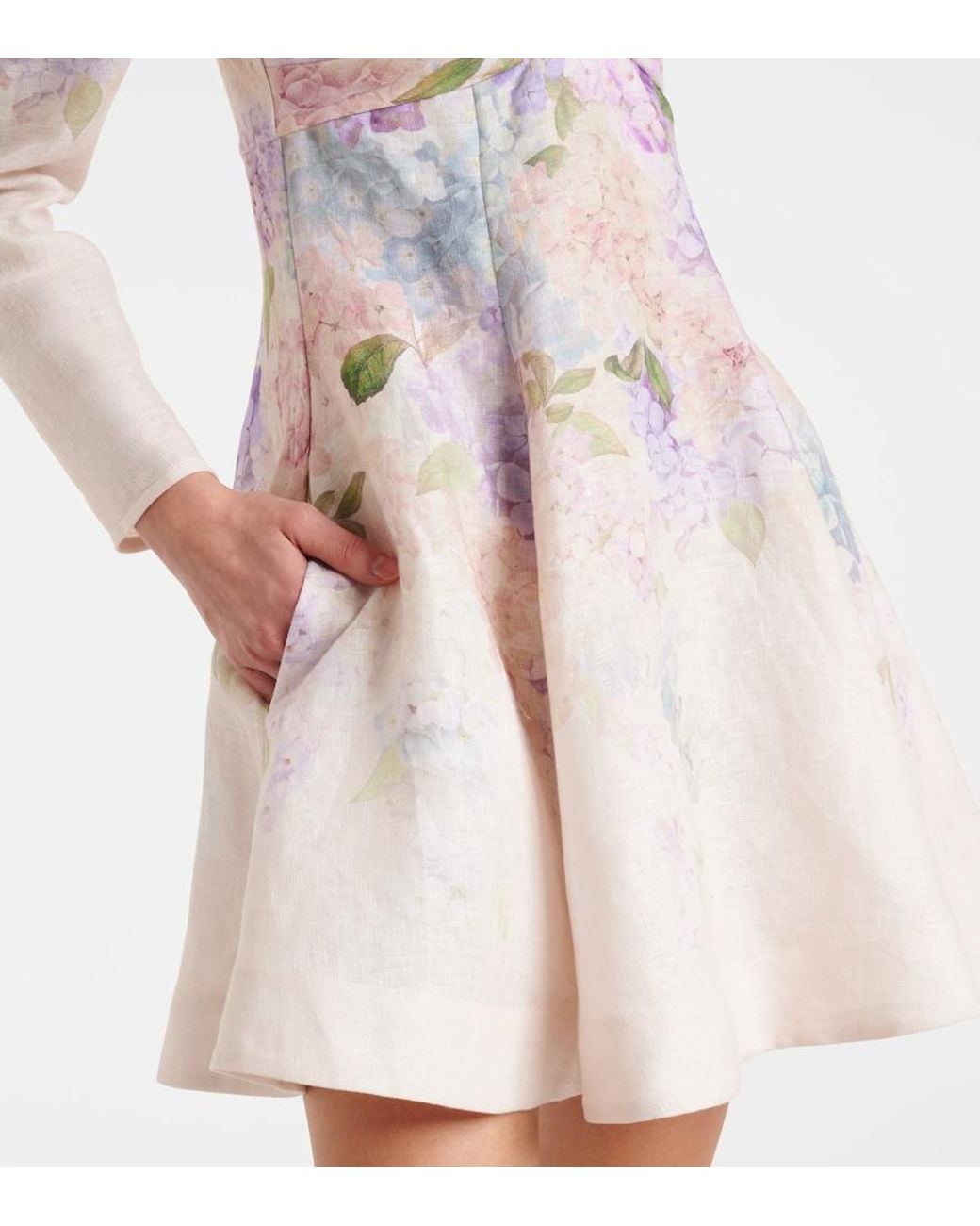 Zimmermann Natural Linen Printed Mini Dress