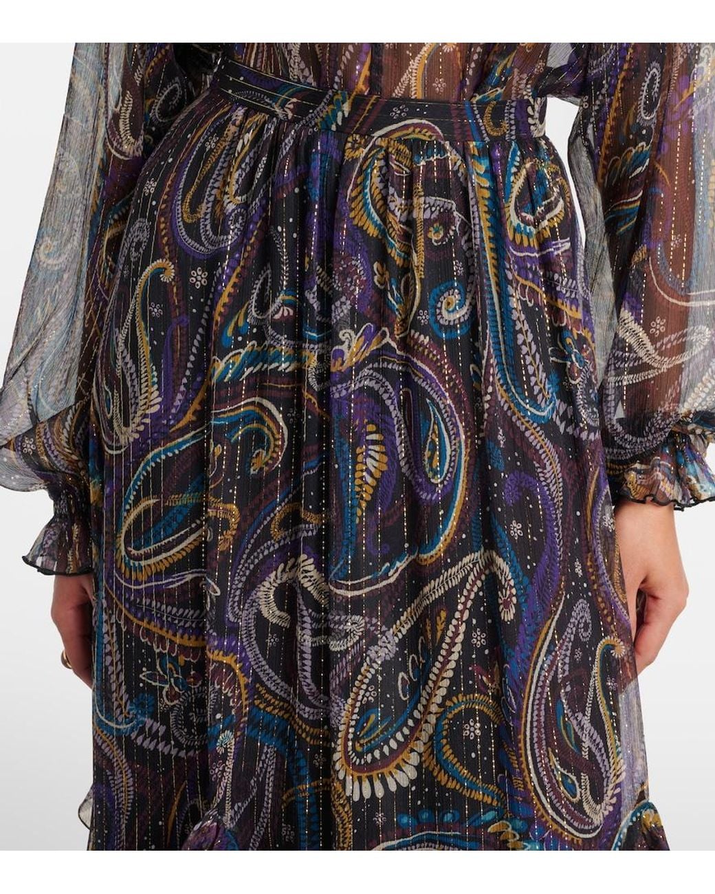 Etro Black Paisley Plisse Silk-Blend Maxi Skirt
