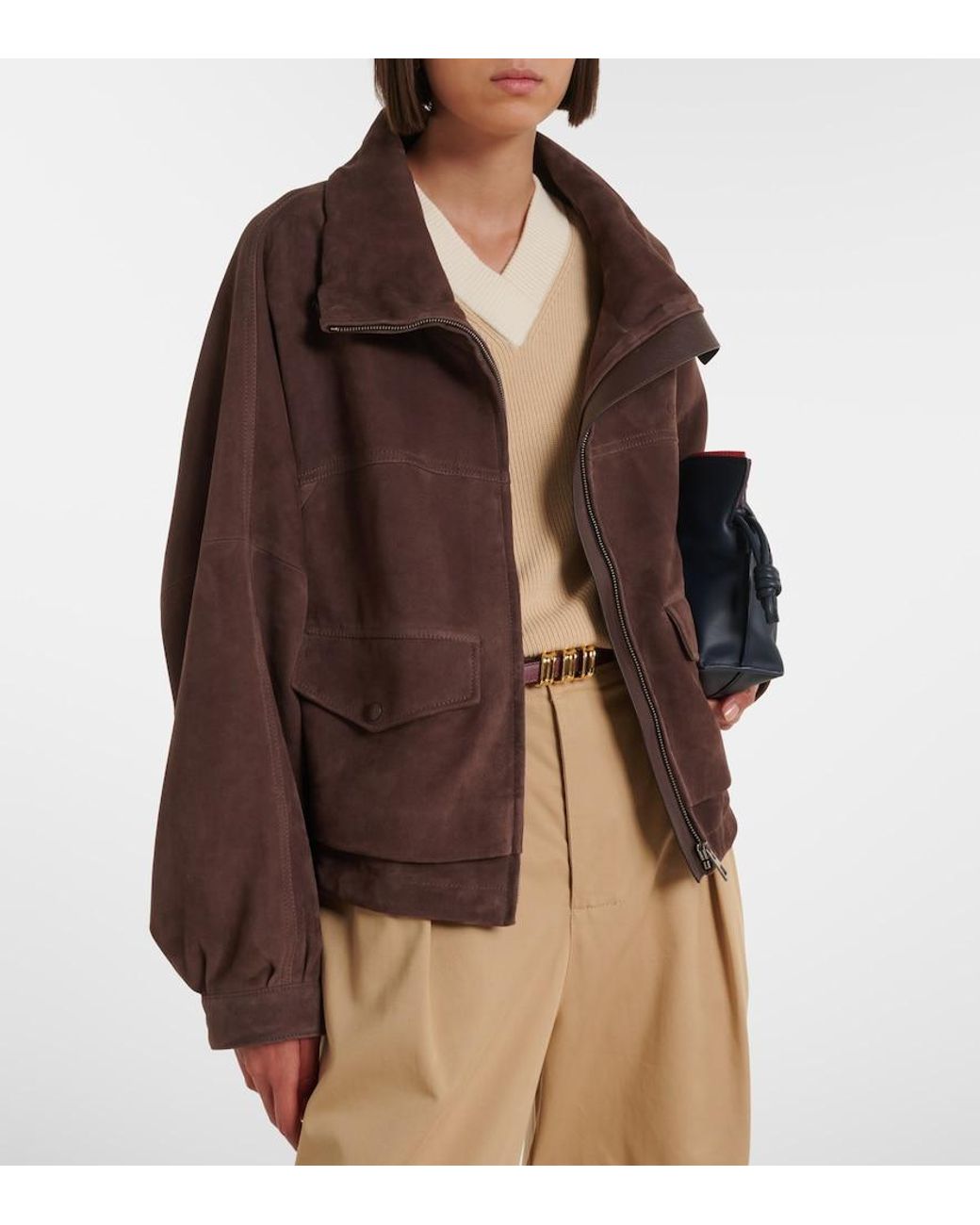 Loewe Brown Leather-Trimmed Suede Jacket