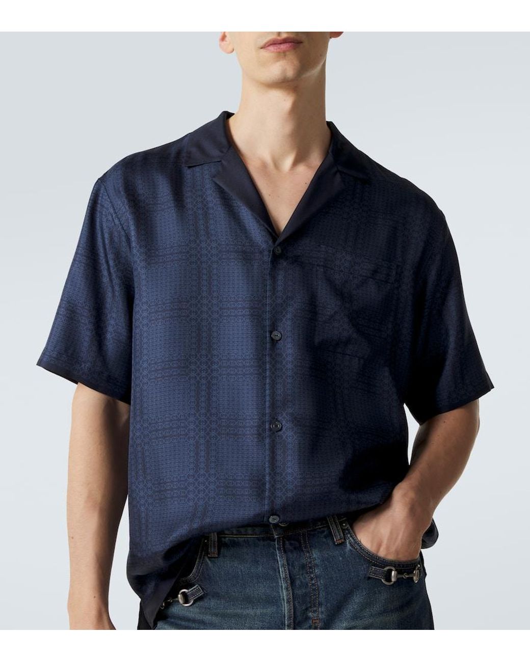Camicia Bowling Interlocking G di Gucci in Blue da Uomo