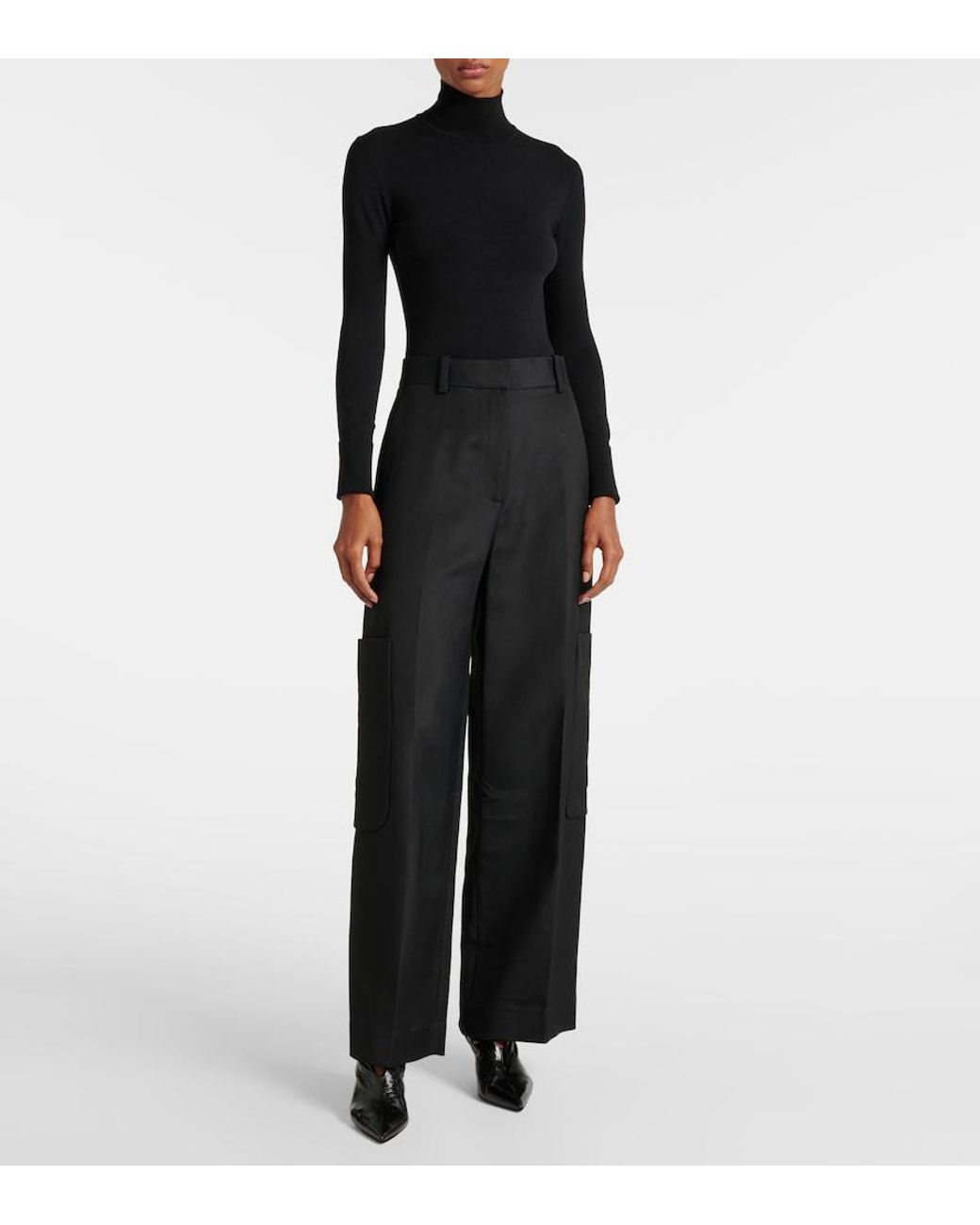 Khaite Black Caiton Straight Pants