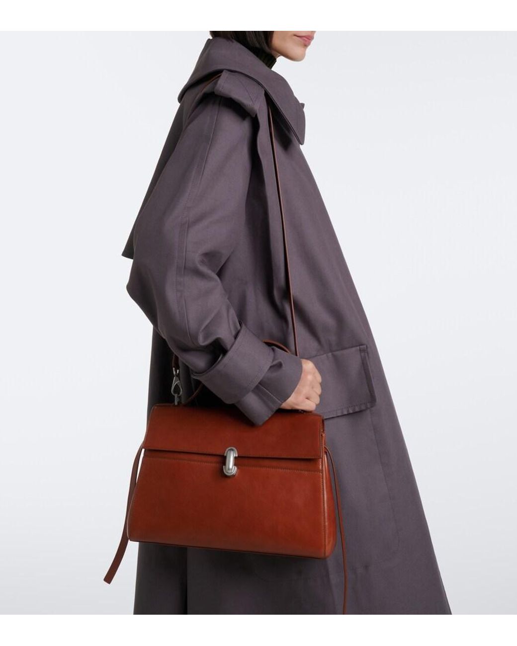 SAVETTE Brown Symmetry Soft Medium Leather Top Handle Bag
