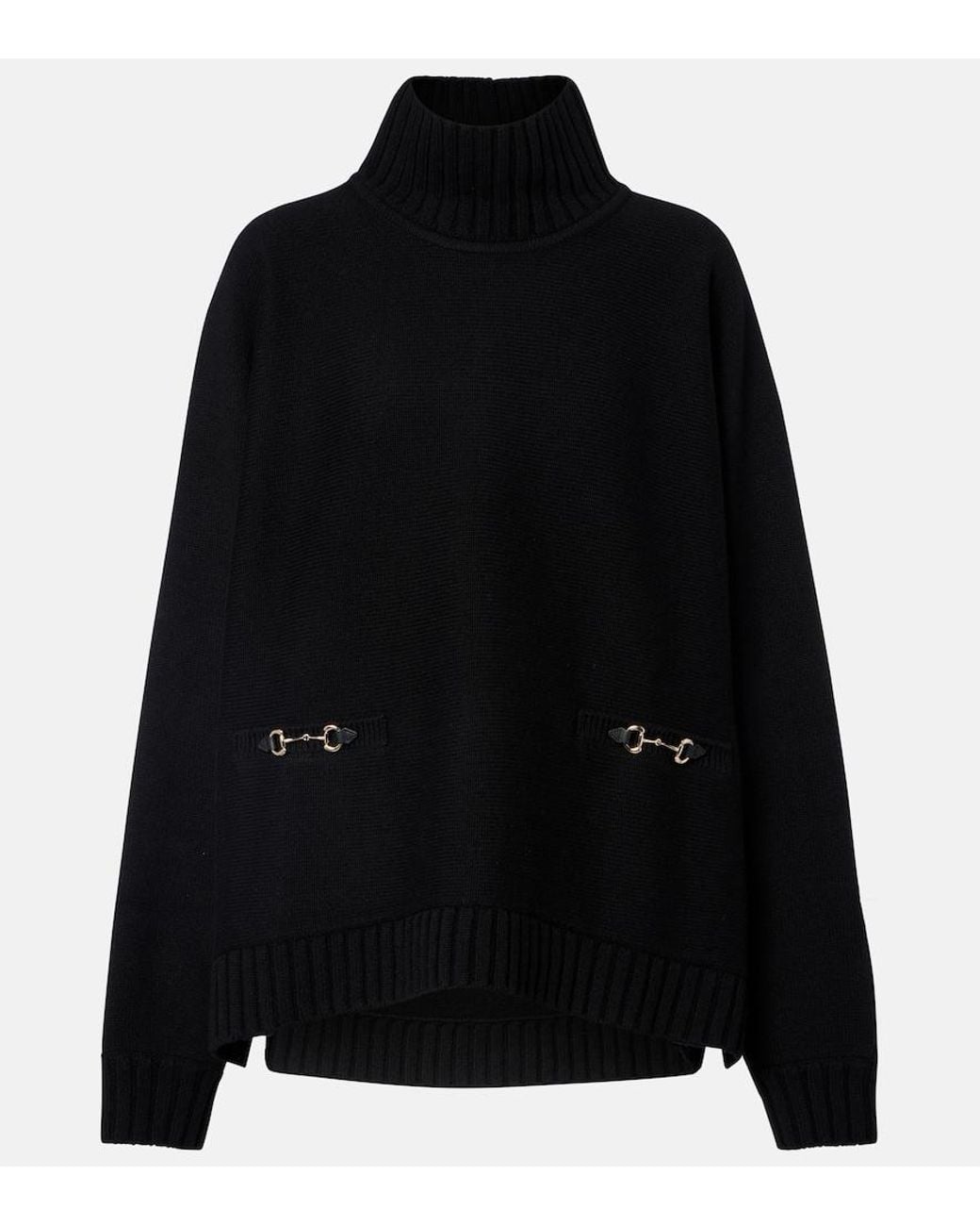 Gucci Black Horsebit Wool-Blend Turtleneck Sweater