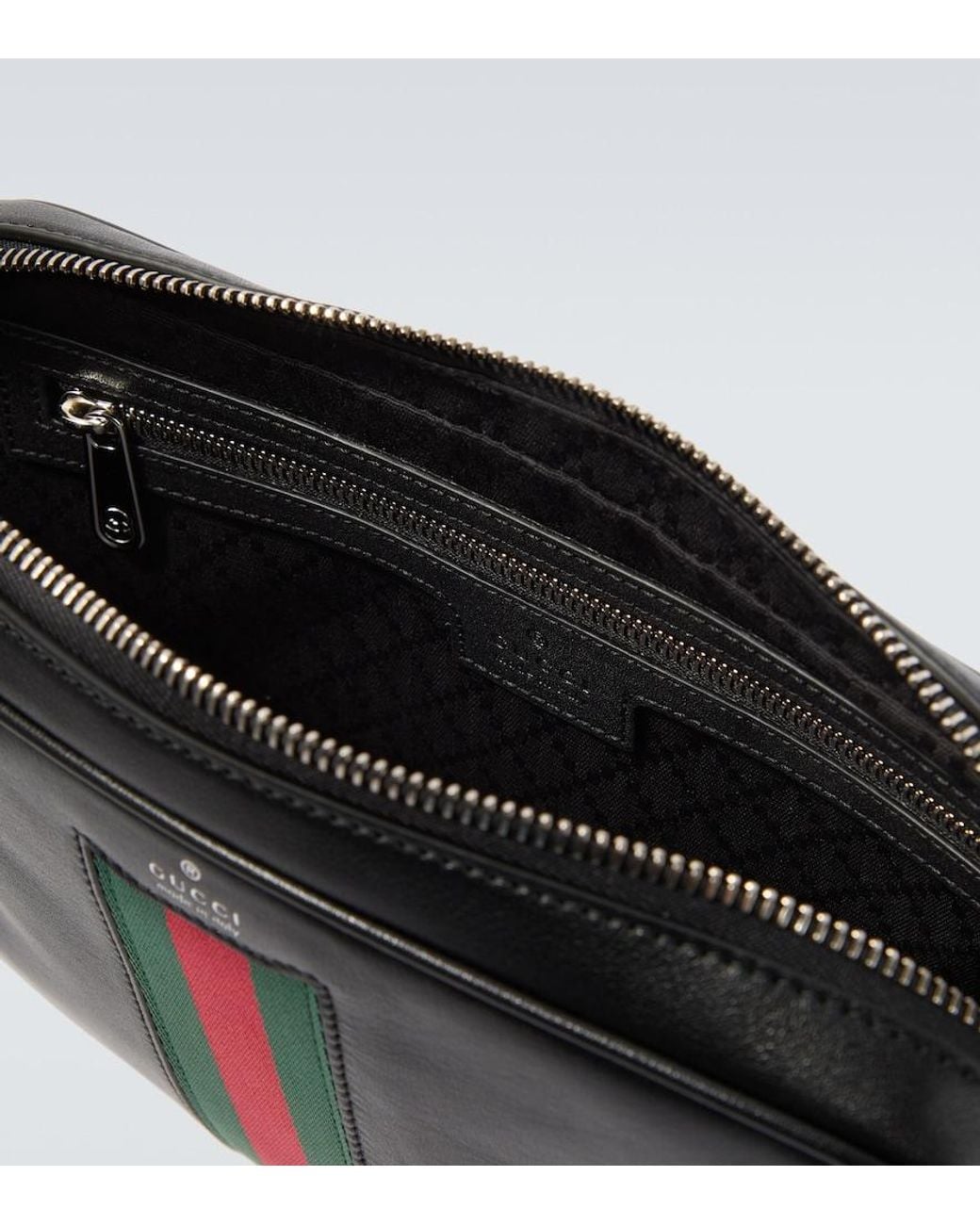 Gucci Black Web Trademark Small Leather Crossbody Bag for men