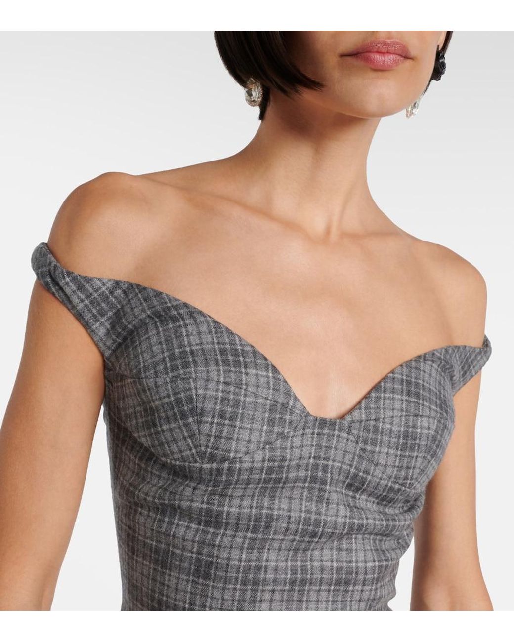 Magda Butrym Gray Ruched Off-Shoulder Wool-Blend Bustier Dress