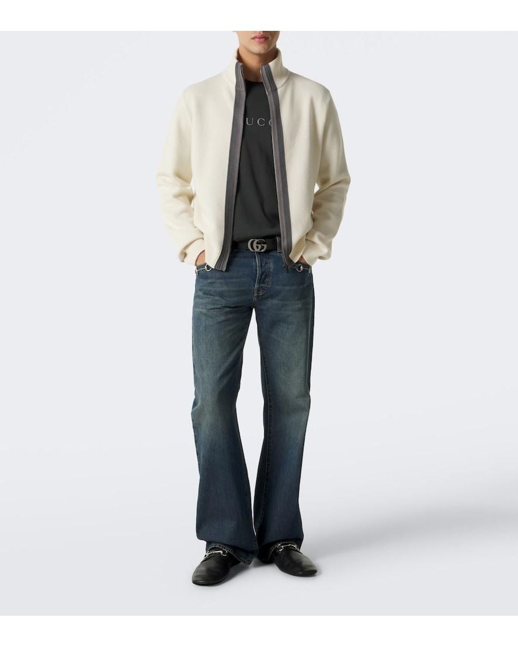 Gucci White Wool Zip-Up Sweater for men