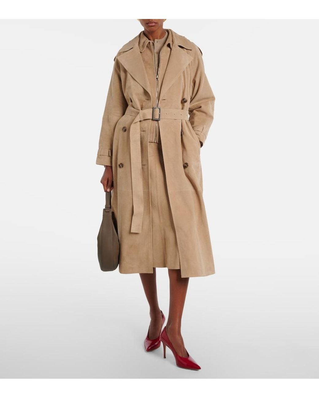 Yves Salomon Natural Suede Trench Coat