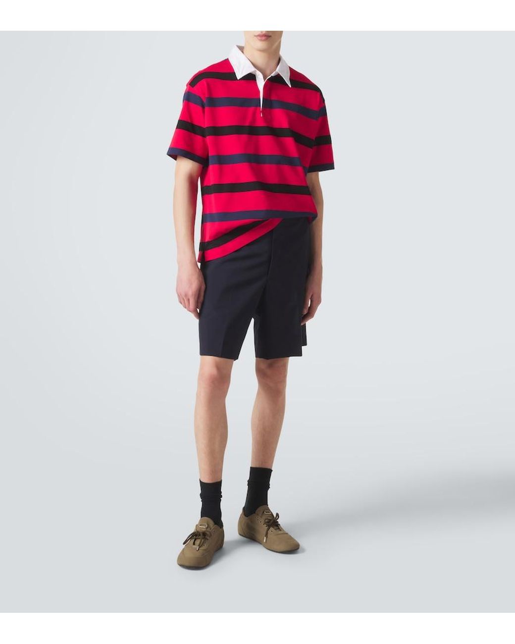 Polo Oversized De Algodon A Rayas Prada de hombre de color Red