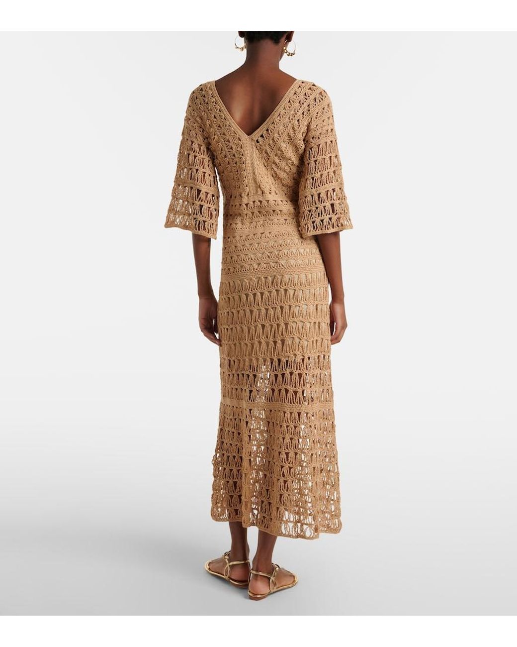 Anna Kosturova Natural Marissa Cotton Crochet Maxi Dress
