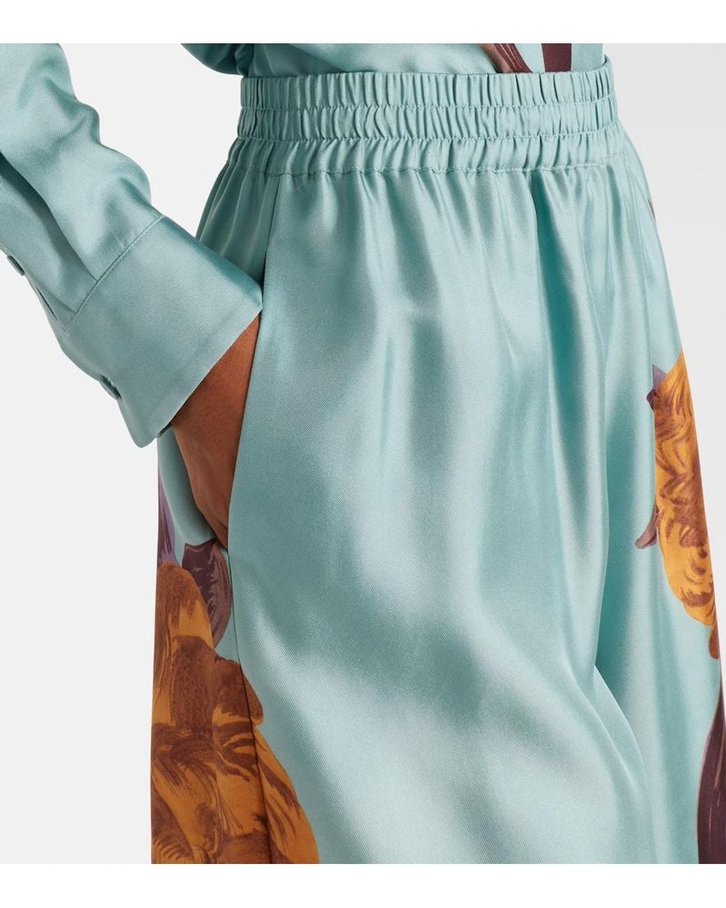 LaDoubleJ Blue Floral Silk Palazzo Pants
