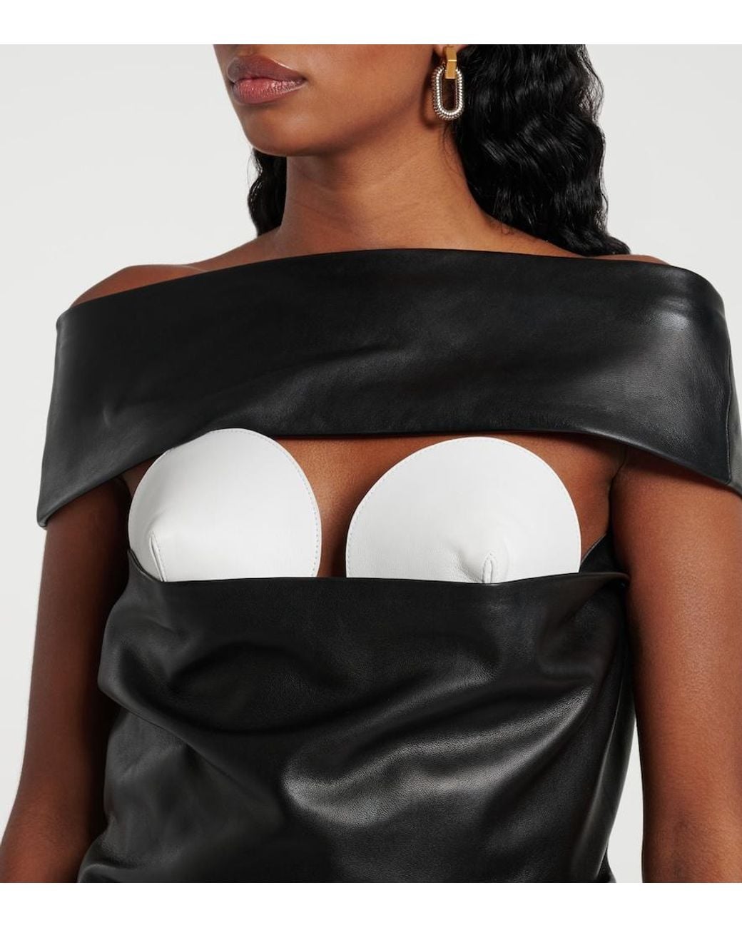 Jean Paul Gaultier Black Cutout Draped Leather Cocktail Dress