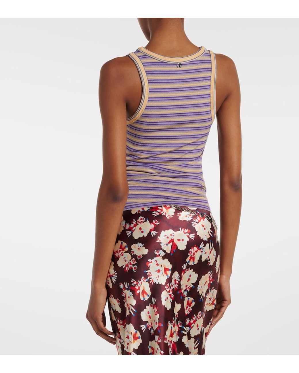 Rabanne Purple Piercing Gathered Striped Tank Top
