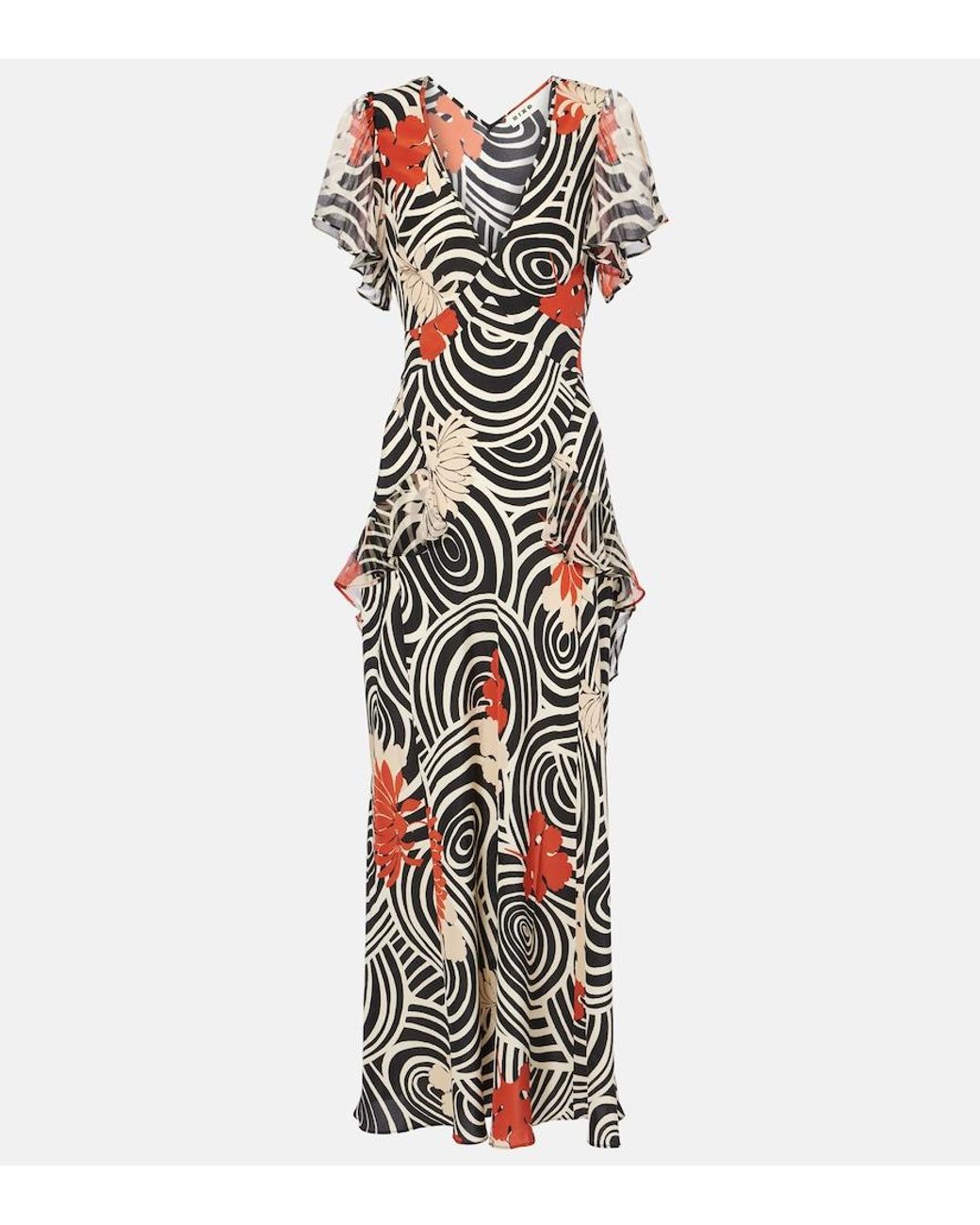 Rixo Metallic Evie Printed Ruffled Silk Maxi Dress