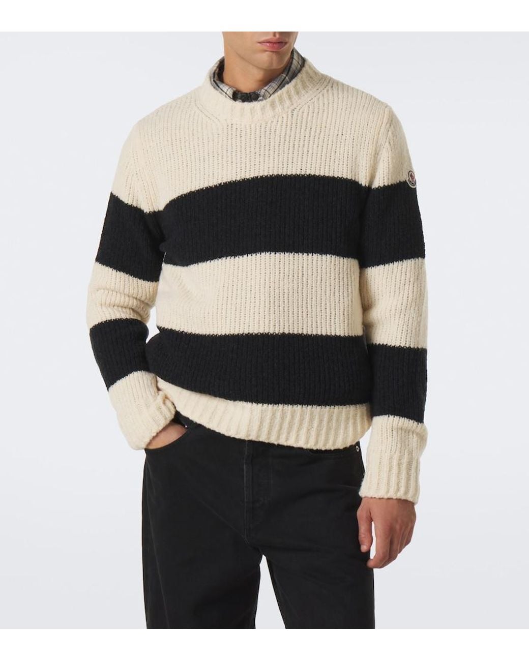 Moncler Black Striped Wool-Blend Sweater for men
