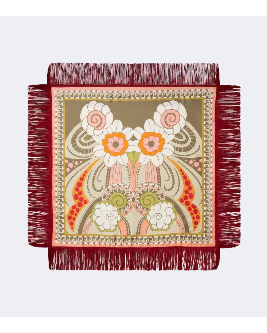 LaDoubleJ Red Fringed Printed Silk Twill Scarf
