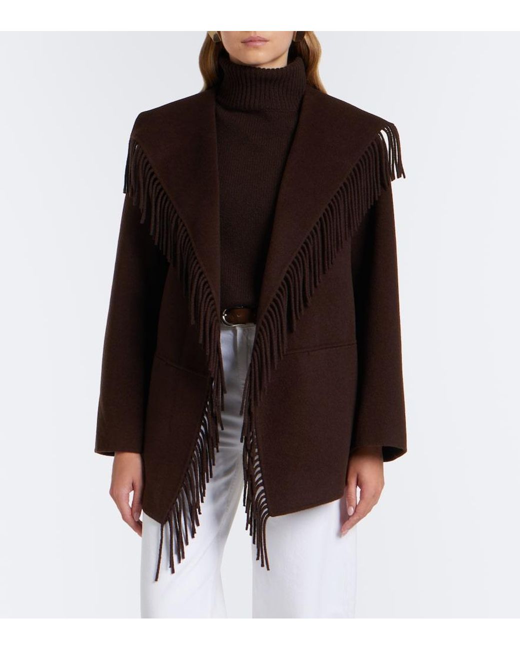 Jonathan Simkhai Brown Fringed Wool-Blend Jacket
