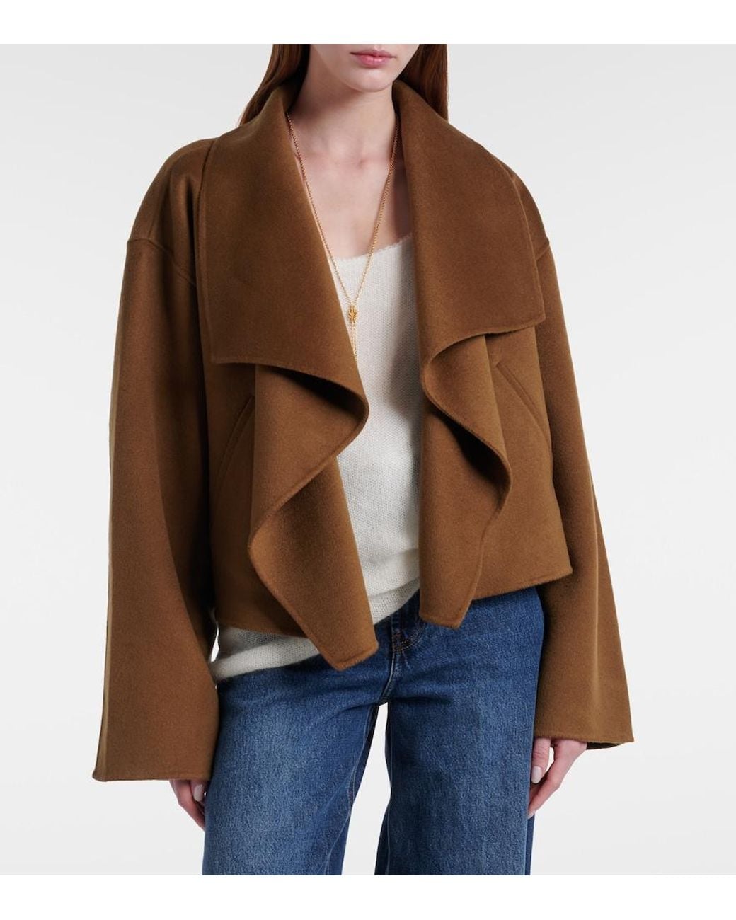 Totême Brown Signature Cropped Wool Double Jacket