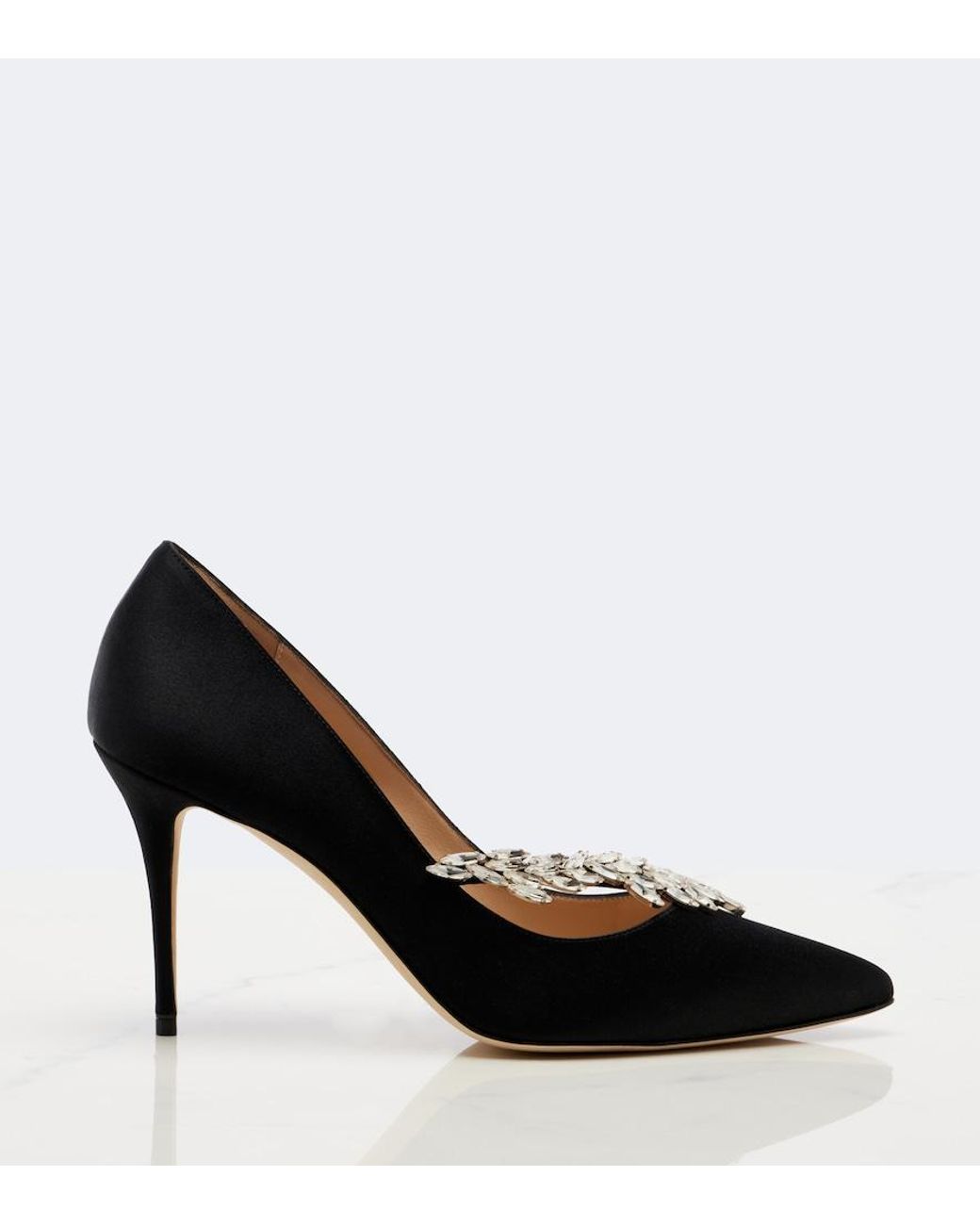 Manolo Blahnik Black Nadira Embellished Satin Pumps