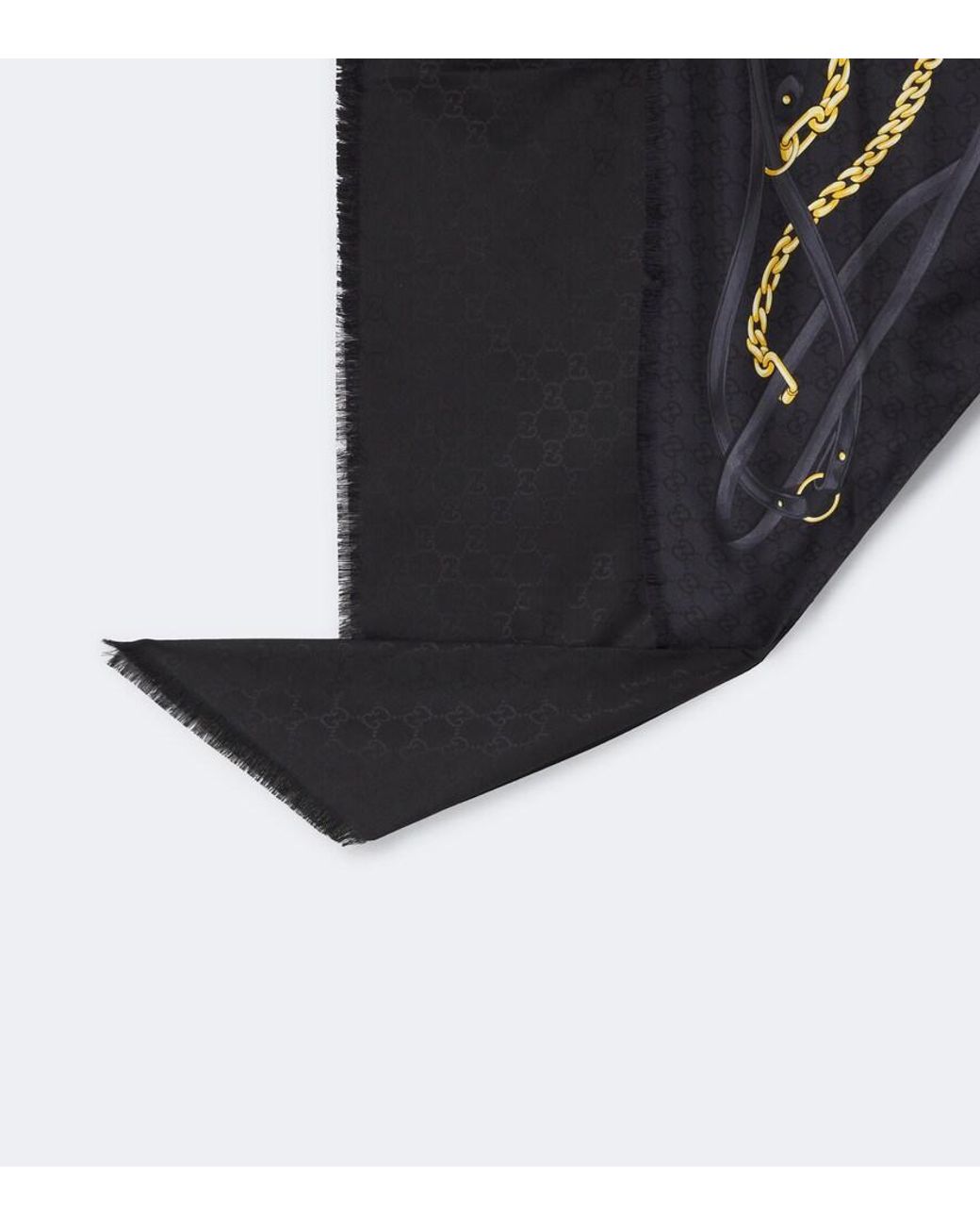 Gucci Black Fringe-Trimmed Printed Silk Shawl