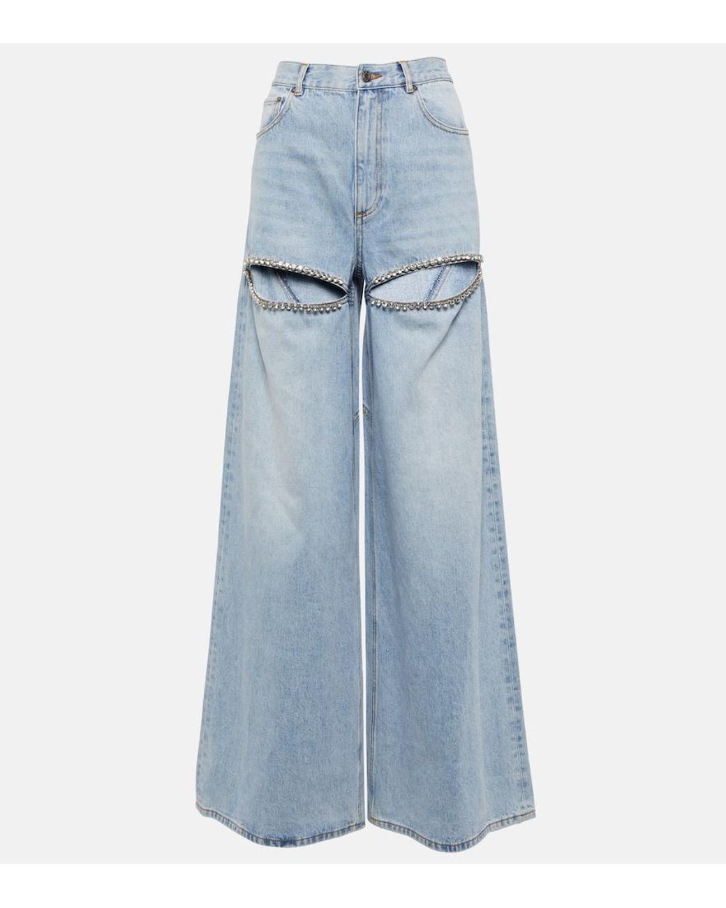Area Blue Cutout Embellished High-Rise Wide-Leg Jeans