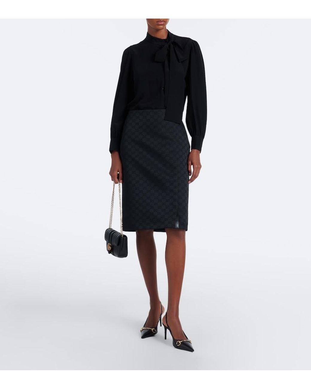Gucci Black Gg Jacquard Pencil Skirt