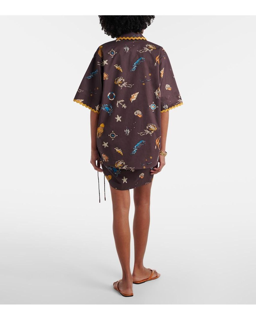ALÉMAIS Black Printed Ruched Cotton Miniskirt