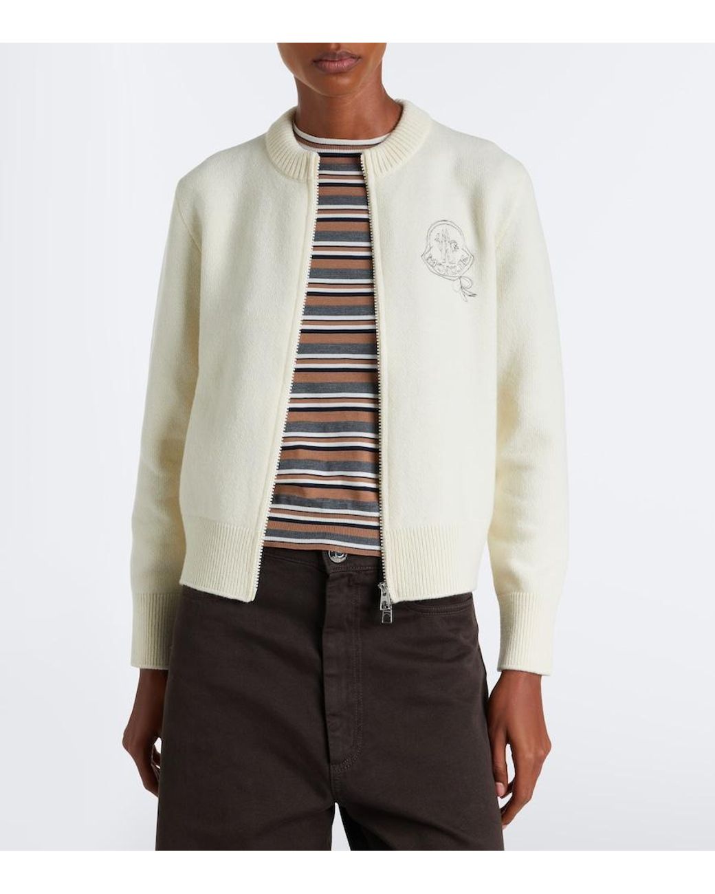 Moncler White Embroidered Wool And Cashmere Cardigan